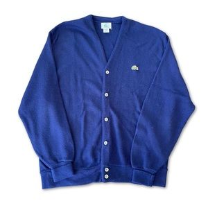 Vintage IZOD Lacoste Button Front Cardigan Mens Large Blue Long Sleeve Sweater